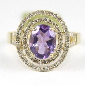 Oval Purple Amethyst & Diamond Ring 14K YG 2.31Ct